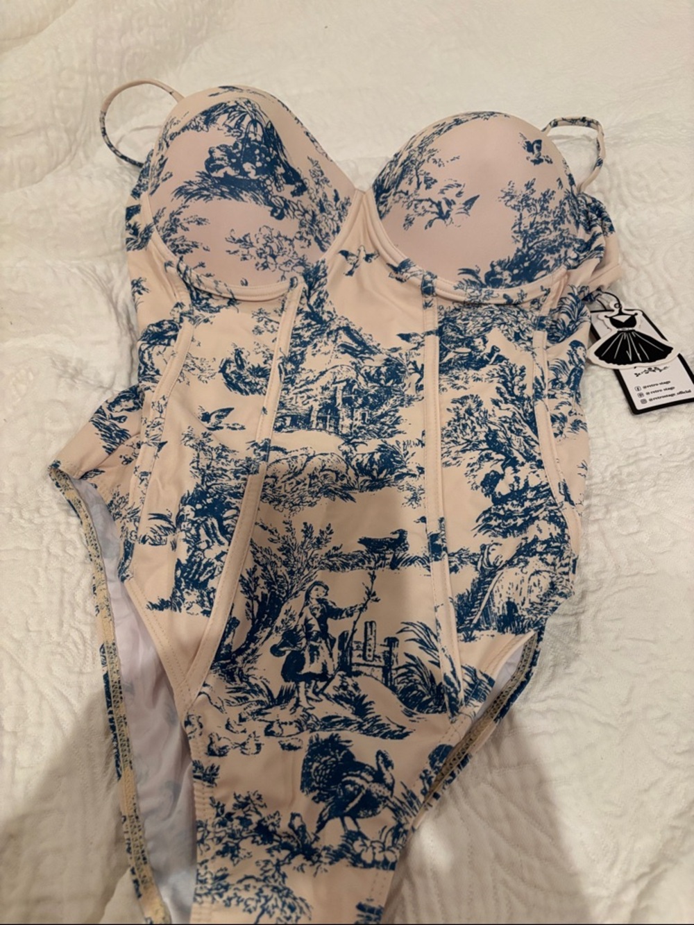 1960s Ink Floral Spaghetti Strap One-Piece Swimsuit new 🆕 - Picture 4 of 5